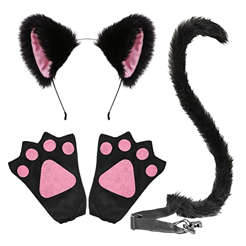 TSHAOUN 4 Stück Faschingskostüm, Fuchsohren Cosplay Set Fuchs Ohren Stirnband Fuchsschwanz Pfoten Handschuhe für Halloween Fasching Karneval Party von TSHAOUN