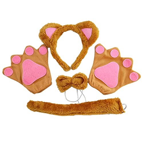 TSHAOUN Bärenkostüm für Kinder, Bärenkostüm Tierkleid Cosplay Set Bärenohr Stirnband Bärenschwanz Kragen Pfoten Handschuhe für Kinder Halloween Fasching Karneval Party (Braun) von TSHAOUN