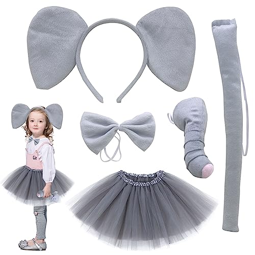 TSHAOUN Elefant Kostüm Elefant Tierkleid Nette Cosplay Elefanten ohren Stirnband Elefanten Nase Elefant Kragen Schwanz Tutu für Halloween Fasching Karneval Party Favors (Elefant) von TSHAOUN