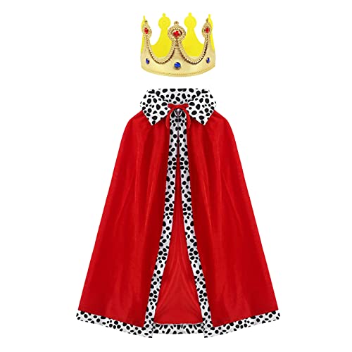 TSHAOUN Erwachsene King Queen Kostümset 2-teiliges Set König Königin Umhang mit Krone Samtumhang Königlicher Umhang Märchen Kostüme Erwachsene für Karneval Halloween Cosplay Mottoparty, 120cm (Rot) von TSHAOUN