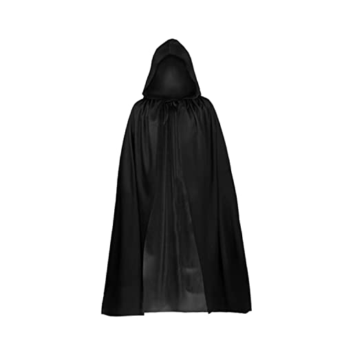 TSHAOUN Halloween Schwarz Kapuzenumhang Hexe Cosplay Zubehör Erwachsene Kinder Kostüm für Maskerade, Halloween, Familienfeier (schwarz,140cm) von TSHAOUN