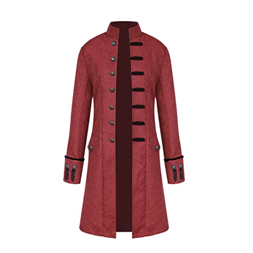 TSIRNK Mittelalter Kleidung Herren,Steampunk Herren,Halloween Kostüme Herren,Frack Steampunk Gothic Mittelalter Uniform (Rot, S) von TSIRNK