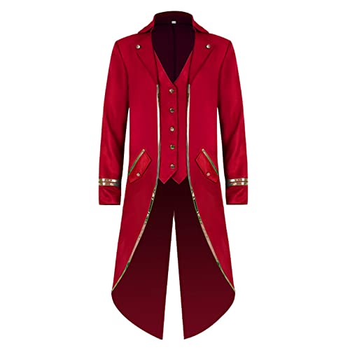 TSIRNK Steampunk Herren,Mittelalter KostüM Herren,Frack Herren,für Karneval Halloween KostüMe Herren (Rot, 4XL) von TSIRNK