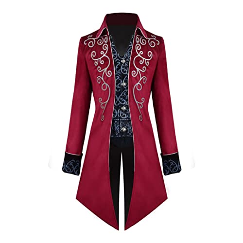 TSIRNK Mittelalter Kleidung Herren,Halloween Kostüm Herren,Herren Steampunk Vintage Frack Jacke (Rot, L) von TSIRNK