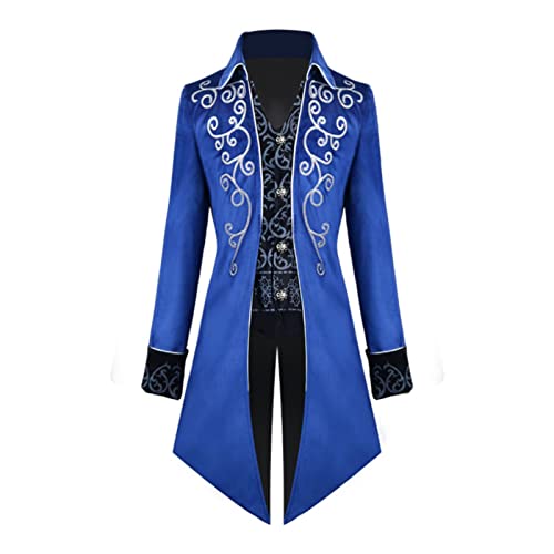 TSIRNK Mittelalter Kleidung Herren,Halloween Kostüm Herren,Herren Steampunk Vintage Frack Jacke (Blau, 3XL) von TSIRNK