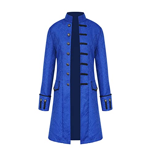 TSIRNK Mittelalter Kleidung Herren,Steampunk Herren,Halloween Kostüme Herren,Frack Steampunk Gothic Mittelalter Uniform (Blau, 2XL) von TSIRNK