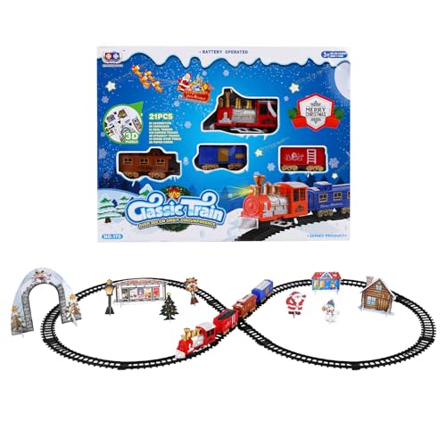 21 Stück Weihnachten Elektrischer Zug Set für Kinder Weihnachten Elektrische EisenbahnZugspielzeug mit Plastikeisenbahnschienen Papier Zubehör Lernspielzeug for 3+ Jahre alt Kinder Weihnachts Gaben von TSLBW