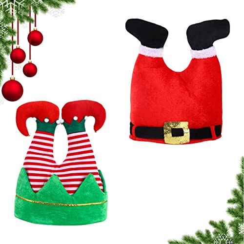 Neuheit Weihnachtsmütze 2 Stück, Weihnachtsmann Hosen Hüte Elf Hosen Hüte Unisex Weihnachtsmützen für Erwachsene und Kinder Weihnachtsfeier lustige Mütze Verkleidung Feiern Kostümzubehör von TSLBW