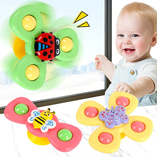 Saugnapf Spielzeug 3 Stück Baby Badespielzeug Spinner Spielzeug mit Saugnapf Biene Schmetterling Marienkäfer Muster Geburtstagsgeschenke für Jungen und Mädchen Duschspielzeug Baby von TSLBW