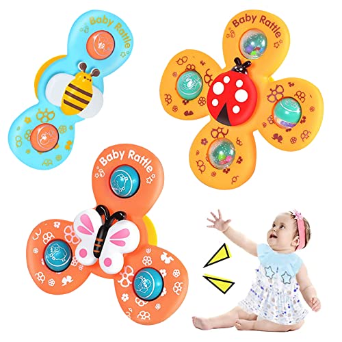 Saugnapf Spielzeug 3 Stück Baby Badespielzeug Spinner Spielzeug mit Saugnapf Biene Schmetterling Marienkäfer Muster Geburtstagsgeschenke für Jungen und Mädchen Duschspielzeug Baby von TSLBW