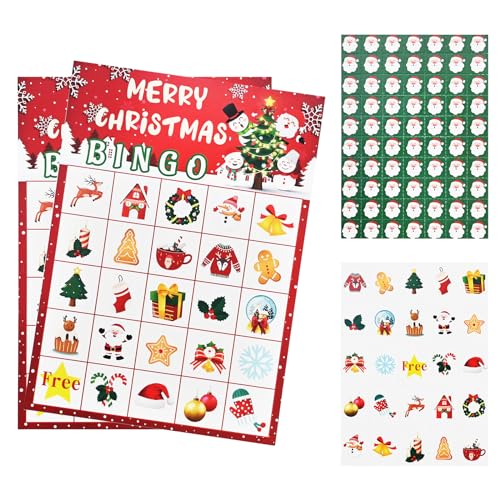 Weihnachten Party Bingo Spiel Familie 24 Spieler Weihnachten Bingo Spiel Xmas Bingo Calling Cards für Schule Klassenzimmer Familie Strumpf Füller Tasche Weihnachten Aktivitäten Party Favour Supplies von TSLBW