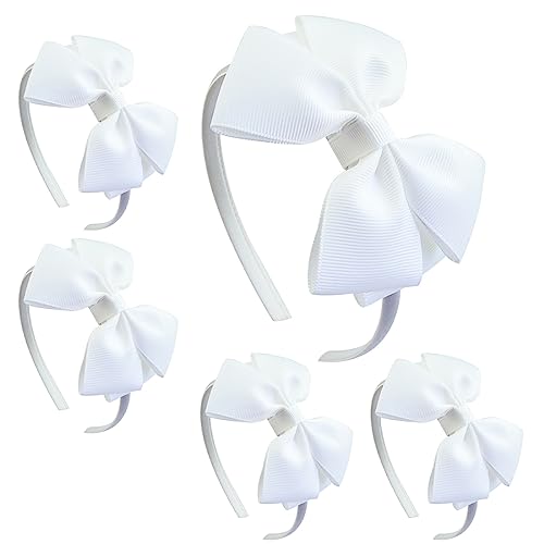 TSLRSA 5 Teiliges Set Weiss Schleife Stirnband Clip Haarspangen - Haarschmuck Kostüm Große Haarbänder Kinder Mädchen Kopfschmuck Make-up für Cosplay Party Cheer von TSLRSA