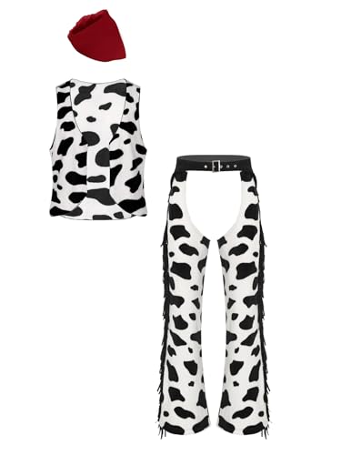 TSSOE Western Kostüm Herren Open Front Flanell Kuh Print Weste Mit Hose Halstuch Set Cowboy Verkleidung Halloween Hippie Karneval Faschingskostüm Rot XL TSSOE Western Kostüm Herren Open Front Flanell Kuh Print Weste Mit Hose Halstuch Set Cowboy Verkleidung Halloween Hippie Karneval Faschingskostüm Rot XL von TSSOE