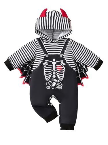 TTAO Baby Mädchen Jungen Halloween Fledermaus Kostüm Schädel Skelett Body Overall Batman-Verkleidung Cosplay Faschingskostüm Schwarzes B 68-80 von TTAO