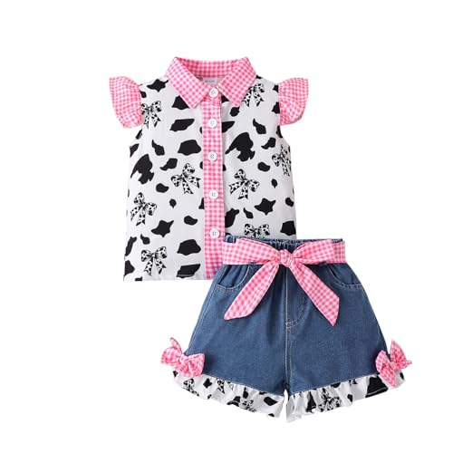 TTAO Baby Mädchen kleidung Set Cowgirl Verkleidung Kurzarmhemd + Jeans Shorts Neugeborenes Halloween Karneval Outfit Set Gr. 86-116 Rosa Schleife 92-98 TTAO Baby Mädchen kleidung Set Cowgirl Verkleidung Kurzarmhemd + Jeans Shorts Neugeborenes Halloween Karneval Outfit Set Gr. 86-116 Rosa Schleife 92-98 von TTAO