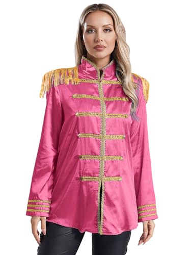 TTAO Damen Gothic Punk Militärische Satin Jacke Zirkusdirektor Kostüm Mantel Halloween Karneval Weihnachten Fasching Kostüm S-3XL Hot Pink 3XL von TTAO