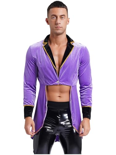 TTAO Herren Zirkus Ringmaster Jacke Halloween Langarm Reverskragen Frack Mantel Erwachsene Cosplay Party Festival Karneval Festzug Outfit Violett L von TTAO