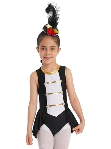 TTAO Kinder Mädchen Zirkus Kostüm Ärmellos Body mit Rock Cosplay Fasching Karneval Halloween Outfits Bühnenkostüm Schwarz 134-140 von TTAO