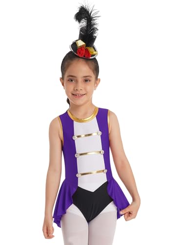 TTAO Kinder Mädchen Zirkus Kostüm Ärmellos Body mit Rock Cosplay Fasching Karneval Halloween Outfits Bühnenkostüm Violett 134-140 von TTAO