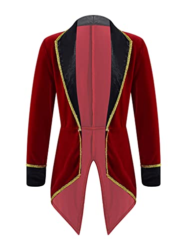 TTAO Kinder Mädchen Zirkus Ringmaster Jacke Halloween Langarm Reverskragen Frack Cosplay Party Festival Karneval Festzug Outfit Burgundy 128 von TTAO