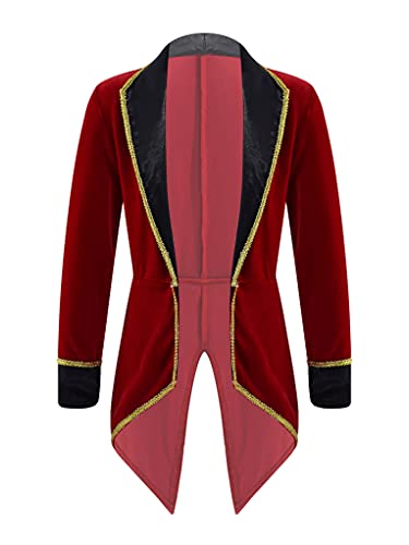 TTAO Kinder Mädchen Zirkus Ringmaster Jacke Halloween Langarm Reverskragen Frack Cosplay Party Festival Karneval Festzug Outfit Burgundy 128 von TTAO