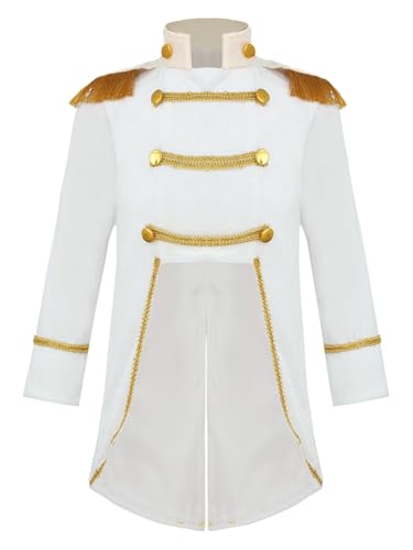 TTAO Kleinkind Baby jungen Prinz Jacke Mit Golden Druckknöpfen Smoking Anzug Jäckchen Tops Samt Zirkus Kostüm Fasching Halloween Karnevalskostüm Weiß 110-116 von TTAO