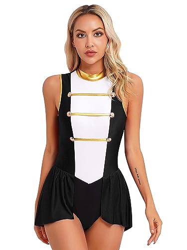 TTAO Kostüm Zirkusdirektorin Kleid für Damen Langarm/Ärmellos Body mit Quasten Minikleid für Karneval Party Cosplay Verkleidung Faschingskostüm Schwarz M von TTAO