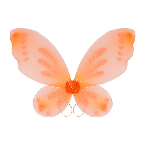 TTAO Mädchen Damen Glänzend Schmetterling Flügel Feenflügel mit Trägern Waldfee Lebendig Gemüstert Flügeln für Geburtstag Fotoshooting Orange A One Size von TTAO