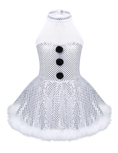 TTAO Mädchen Tutu Kleid Weihnachten Neckholder Prinzessin Kleid Zuckerstangen A-Linie Pailletten Glitzer Tanzkleid Weihnachtsoutfits Weiß 146-152 von TTAO