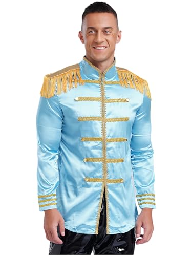 TTAO Männer Prinz Vintage Kostüm Jacke Langarm Satin Mantel Steampunk Mittelalter Retro Renaissance Kostüm Cosplay Outfit für Halloween Karneval Hellblau B 3XL von TTAO