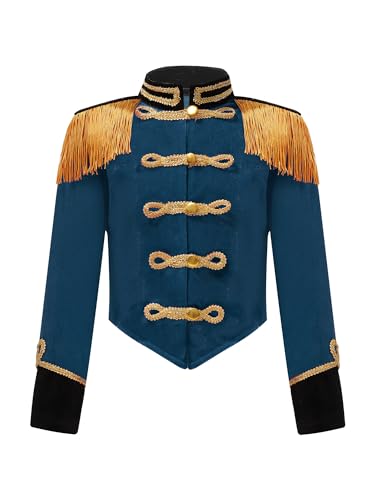 TTAO Unisex Kinder Zirkusdirektor Kostüm Dompteur Kostüm Jacke Zirkus Löwenbändiger Uniform Mantel Fasching Mottoparty Circus Costume Karneval Kostüm Königsblau 170 von TTAO