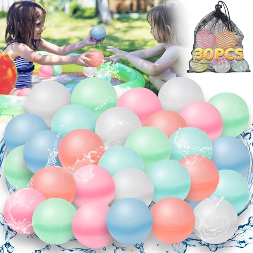 Wiederverwendbare Wasserballons, 30 PCS Wiederverwendbare Wasserbomben Selbstschließend, Wiederbefüllbare Silikon Wasserbomben Set, Outdoor Sommerspaß Wasserspielzeug, Party von TTCOTOKE