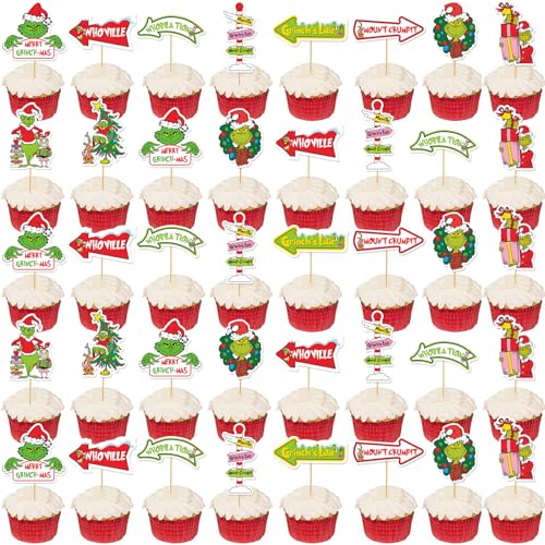 40 Stück Weihnachts-Cupcake-Topper, Frohe Weihnachten, Kuchendekoration, Weihnachtsdekoration, Zubehör für Cupcake-Topper von TTDQ