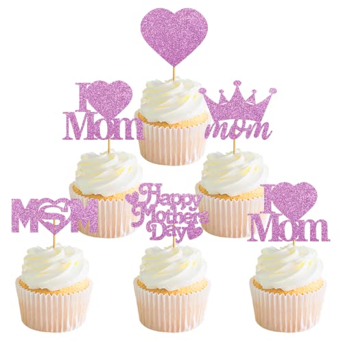 Cupcake-Topper für Mütter / Cupcakes, zum Muttertag, "Happy Mother's Day", Pink, 24 Stück von TTDQ