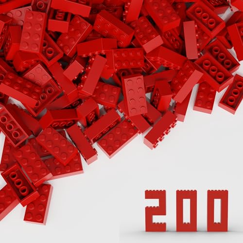 TTEHGB TOY Klassischer Massenziegel 2x4, 200 Stück Baustein Rot, kompatibel mit Alle Großen Marken Top Marken MOC Enthusiasten Farben: Rot von TTEHGB TOY