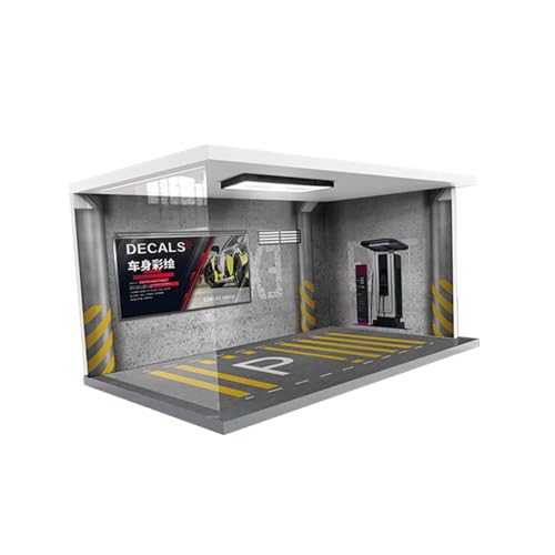 TTETTZ 1/18 Modelle Auto Vitrine Simulation Garage Parkplatz mit Lichtern Acryl Fahrzeug Szene Spielzeug, Grau von TTETTZ