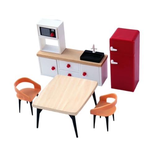 TTETTZ 5 Stück Puppenhausmöbel Miniatur Esszimmer Puppenküche Möbelset mit Stühlen Aus Langlebigem Holz Und PP Gefertigt für Nachspielen von Szenen Und, Rot TTETTZ 5 Stück Puppenhausmöbel Miniatur Esszimmer Puppenküche Möbelset mit Stühlen Aus Langlebigem Holz Und PP Gefertigt für Nachspielen von Szenen Und, Rot von TTETTZ