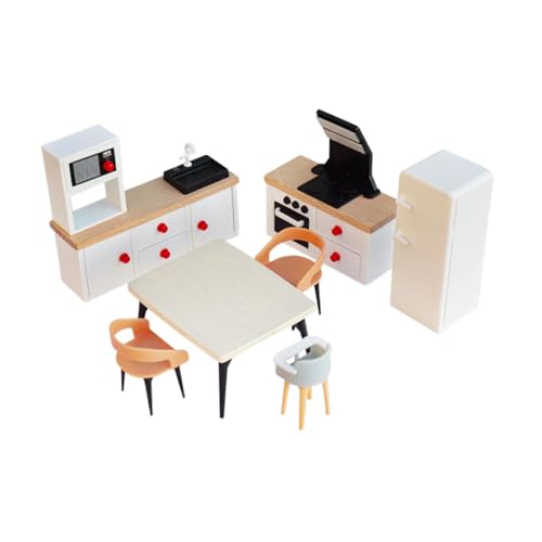 TTETTZ 7 Teiliges Puppenhaus Möbel Spielset mit Esszimmergarnitur Küchenmöbeln Und Hochstuhl Fördert Die Fantasie Durch Detaillierte Holz Miniaturen für Kle, Weißer Kühlschrank TTETTZ 7 Teiliges Puppenhaus Möbel Spielset mit Esszimmergarnitur Küchenmöbeln Und Hochstuhl Fördert Die Fantasie Durch Detaillierte Holz Miniaturen für Kle, Weißer Kühlschrank von TTETTZ