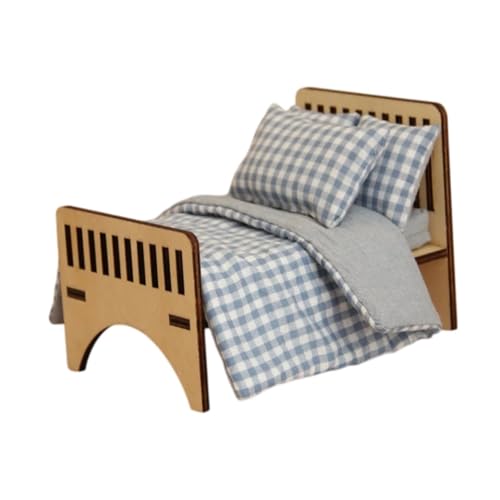 TTETTZ Puppenhausbett Im Maßstab 1:12 mit Bettwäsche, Dollhouse Möbel, Plaid von TTETTZ