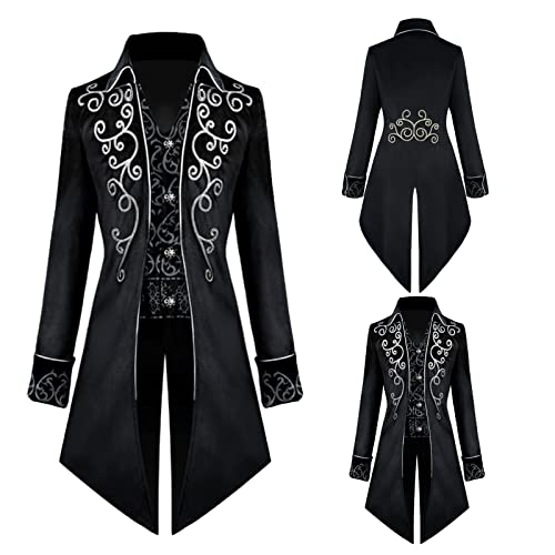 TTOKGZG Herren Steampunk Frack Mantel, Vintage viktorianischen Gothic Frack Mittelalter Renaissance Jacke Cosplay Halloween Kostüm（Schwarz,S ） von TTOKGZG