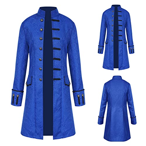 TTOKGZG Herren Steampunk Mantel, Vintage viktorianischen Gothic Frack Renaissance Mittelalter Jacke Halloween Cosplay Kostüm (Blau, XXL) von TTOKGZG