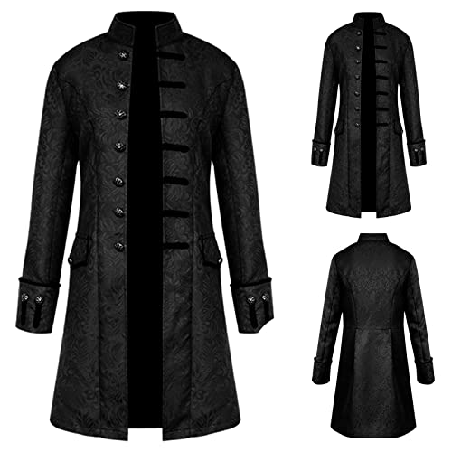 TTOKGZG Herren Steampunk Mantel, Vintage viktorianischen Gothic Frack Renaissance Mittelalter Jacke Halloween Cosplay Kostüm (Schwarz, 4XL) von TTOKGZG