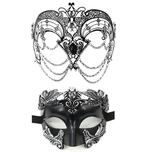 TTTLLNN Metallkette Maskerade Paar Maskerade Halbgesicht Maskerade Auge für Halloween Maskerade Cosplay von TTTLLNN