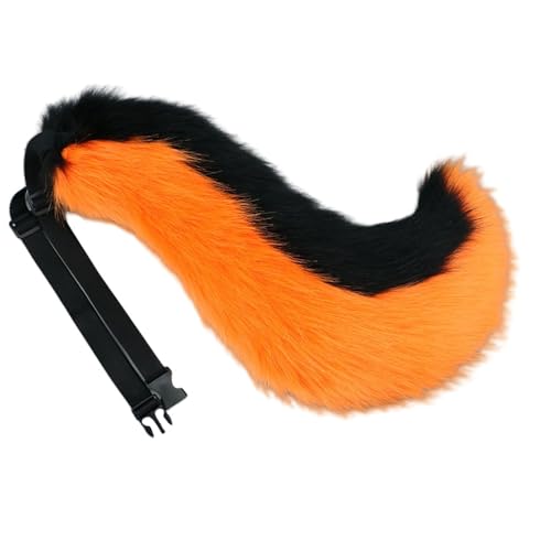 TTYAO REII Fuchsschwanz Pelzschwanz Cosplay Kunstpelz Wolfsschwanz für Halloween Weihnachtsfeier (Schwarz und Orange) von TTYAO REII