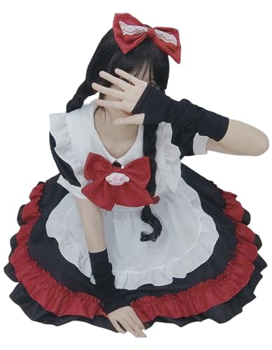 TTYAO REII Gothic Dienstmädchen Kostüm Schwarz Rot Anime Dienstmädchen Kostüm - Kawaii Schürze Kleid - Lolita Rock für Kostümparty (L) von TTYAO REII