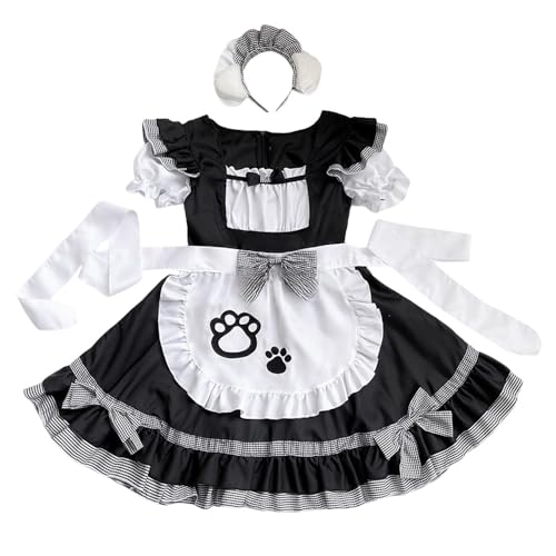 TTYAO REII Hausmädchen-Outfit für Damen, Anime-Dienstmädchen-Kostüm, Schürze, weiches Lolita-Rock, für Kostümpartys (Schwarz, S) von TTYAO REII