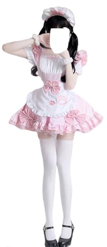 TTYAO REII Hausmädchen-Outfit für Damen, Anime-Dienstmädchen-Kostüm, Schürzenkostüm, weicher Lolita-Rock, für Kostümpartys (Rosa, L) von TTYAO REII