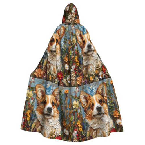 TTYDOKLA Corgi Kapuzenumhang mit Blumenmuster, Frühlingsgarten-Druck, vielseitiger Umhang mit Kapuze, Hexenumhang und Kapuzenumhang für Erwachsene von TTYDOKLA