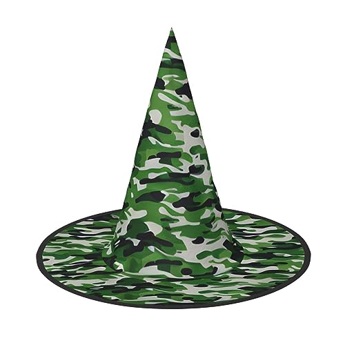 TTYDOKLA Gruseliger Hexenhut mit grünem Camouflage-Druck, Zaubererhüte für Halloween, Halloween-Party-Hüte von TTYDOKLA