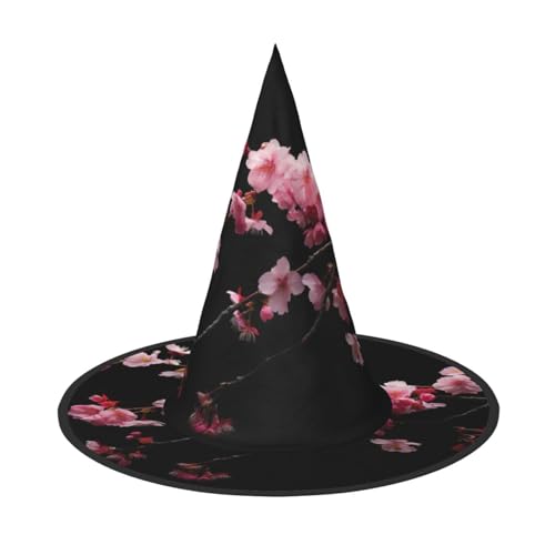 TTYDOKLA Japanischer Kirschblumen-Druck, Halloween, gruseliger Hexenhut, Dekoration, Zaubererhüte für Halloween, Halloween-Party-Hüte von TTYDOKLA